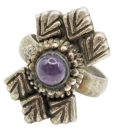 925 Sterling Silver  Vintage Cabochon Amethyst Cocktail Ring Sz 7.5  RG14698