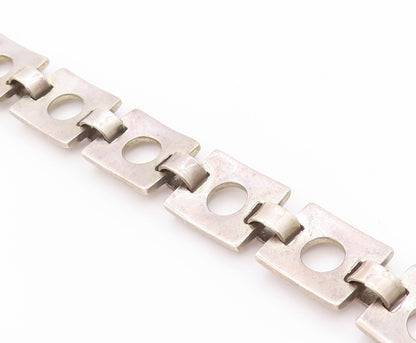 925 Sterling Silver Vintage Bracelet Square Open Work Metal Linked BT11271