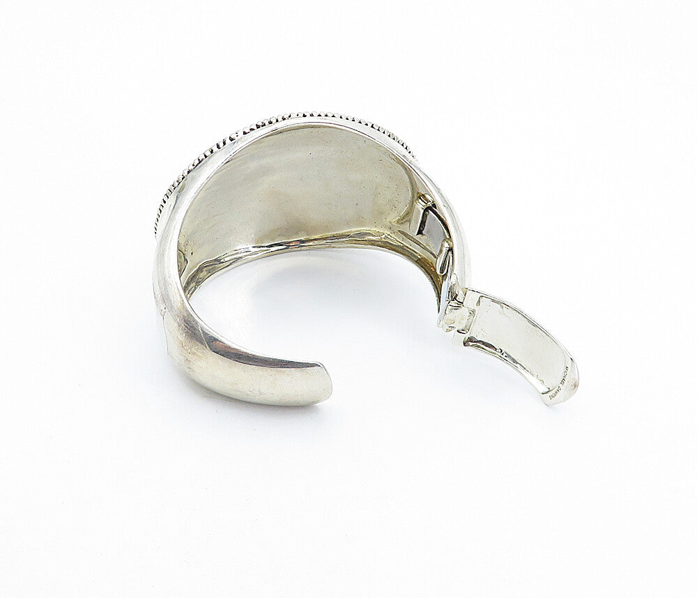 MICHAEL DAWKINS 925 Silver  Circle Patterned Large Hinge Cuff Bracelet  BT2701