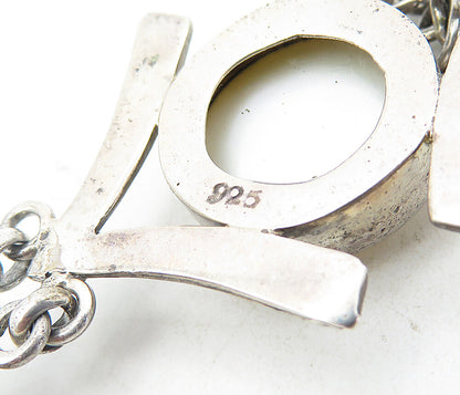925 Sterling Silver  Vintage Mother Of Pearl Swirl Chain Bracelet  BT3721