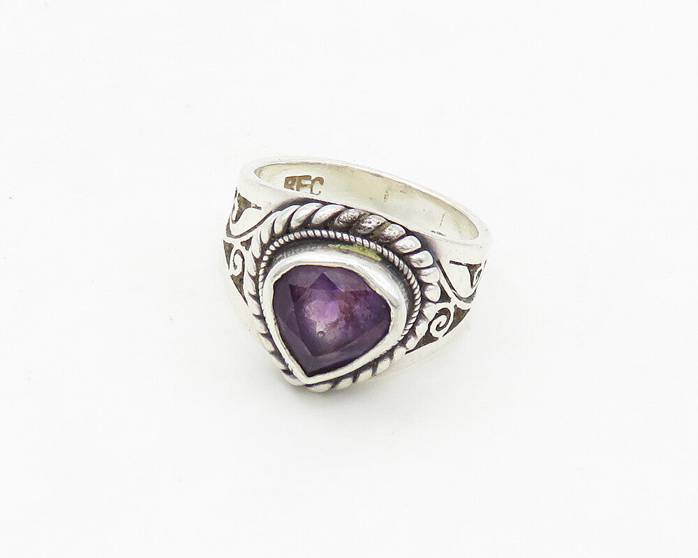 BEC 925 Sterling Silver  Vintage Amethyst Floral Swirl Band Ring Sz 5  RG17584