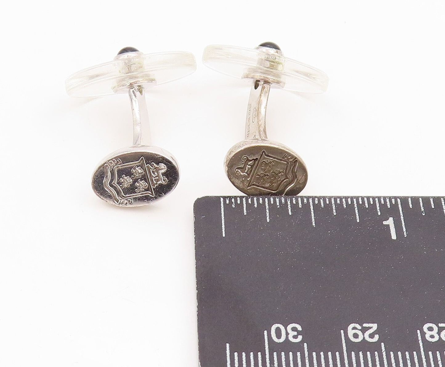 925 Sterling Silver Vintage Cuff Links ENGLAND Transparent Oval & Onyx  TR3856
