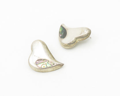 MEXICO 925 Sterling Silver Vintage Abalone Shell Love Heart Drop Earrings EG9354