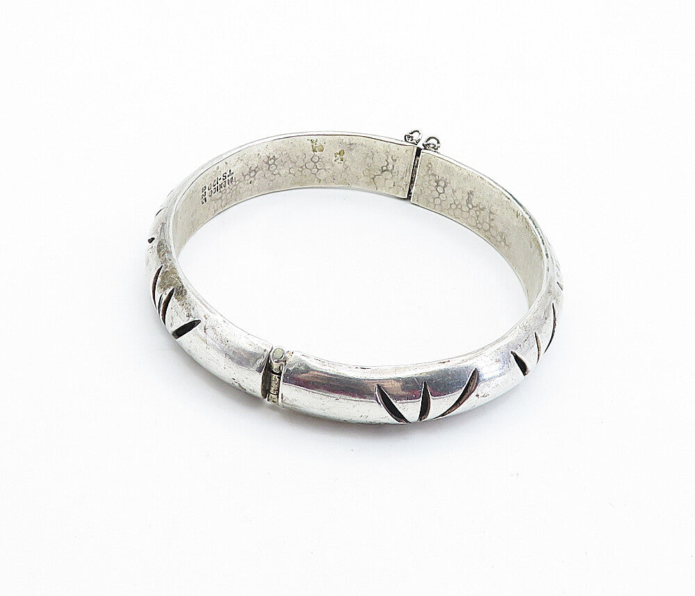 MEXICO 925 Sterling Silver  Vintage Floral Cutout Bangle Bracelet  BT1810