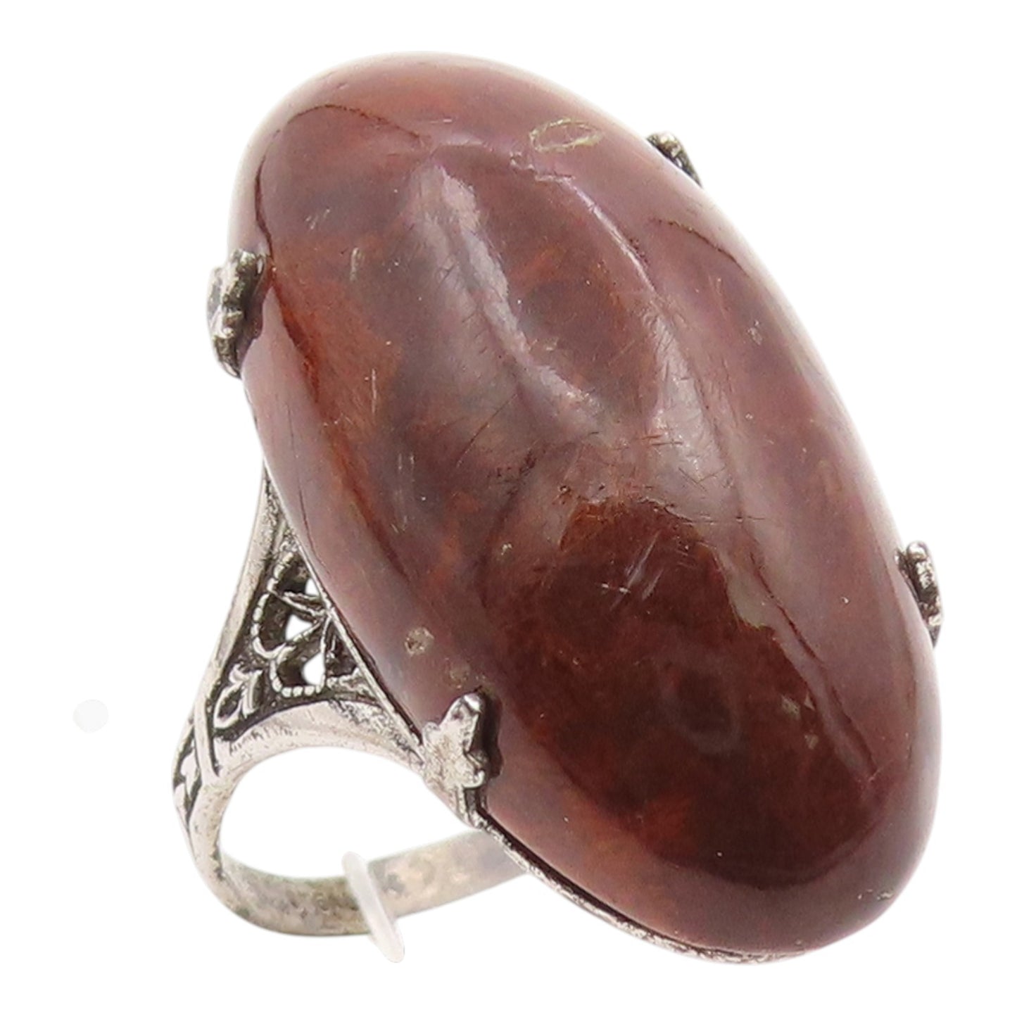 925 Sterling Silver Vintage Ring Modernist Cabochon Wooden Dome  Sz 8.5  RG35572