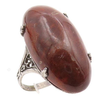 925 Sterling Silver Vintage Ring Modernist Cabochon Wooden Dome  Sz 8.5  RG35572