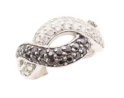 925 Sterling Silver Vintage Ring Solid Interlocked CZ & Spinel Wave Sz 7 RG31039