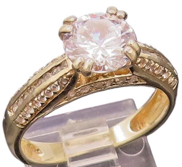 925 Sterling Silver  Vintage Gold Plated Princess Cut CZ Ring Sz 8  RG26577