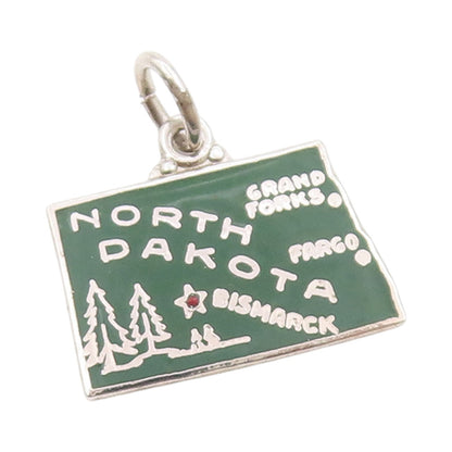 925 Sterling Silver Vintage Pendant Enameled North Dakota State Charm  PT24980