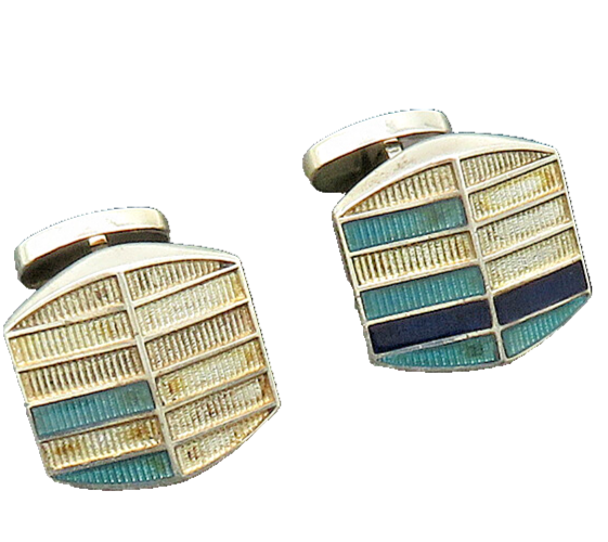 BRITISH 925 Sterling Silver  Vintage Enamel Detail Shiny Cufflinks  TR2826