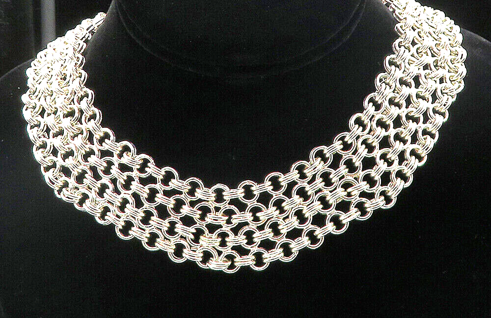 925 Sterling Silver  Polished Chunky Round Link 4 Row Chain Necklace  NE1480