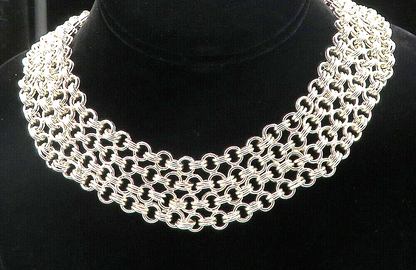 925 Sterling Silver  Polished Chunky Round Link 4 Row Chain Necklace  NE1480