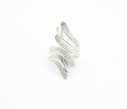 925 Sterling Silver  Vintage Shiny Etched Detail Bypass Band Ring Sz 8  RG6680