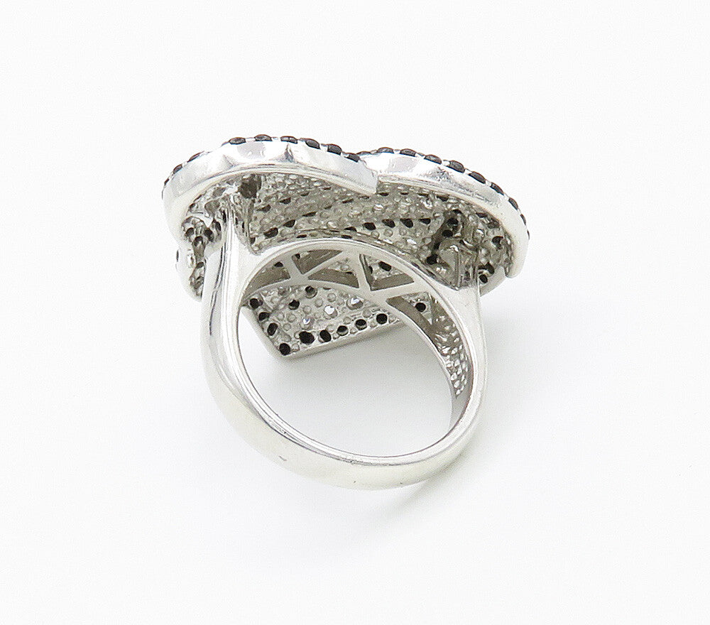 925 Sterling Silver  Topaz & Black Hematite Heart Cocktail Ring Sz 6.5 RG15489