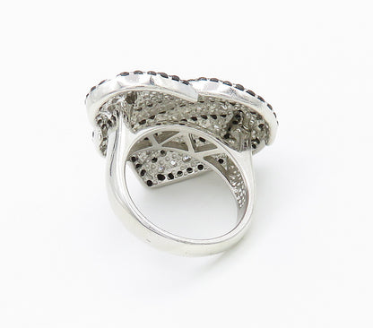 925 Sterling Silver  Topaz & Black Hematite Heart Cocktail Ring Sz 6.5 RG15489
