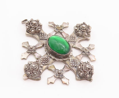 925 Sterling Silver Vintage Pendant JERUSALEM Antique Floral Checks Net  PT22958
