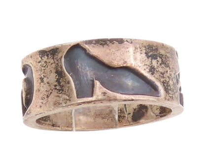925 Sterling Silver Vintage Ring MEXICO Enameled Boots Children  Sz 7  RG32919