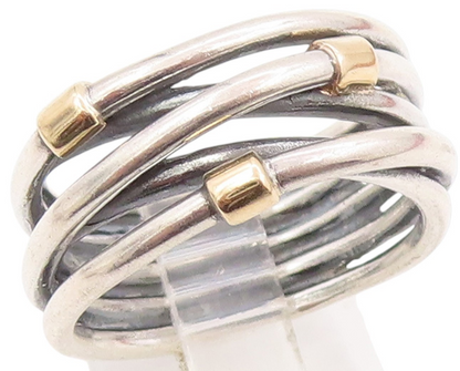 14k Gold & 925 Sterling Silver Vintage Ring PANDORA Crossover Band Sz 8 RG34715