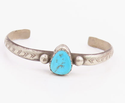 925 Sterling Silver Vintage Bracelet NAVAJO Turquoise Etched Cuff  BT11838