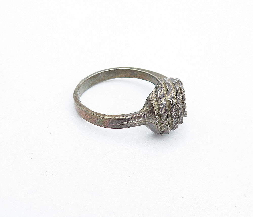 925 Sterling Silver  Vintage Dark Tone Etched Swirl Band Ring Sz 8  RG4703