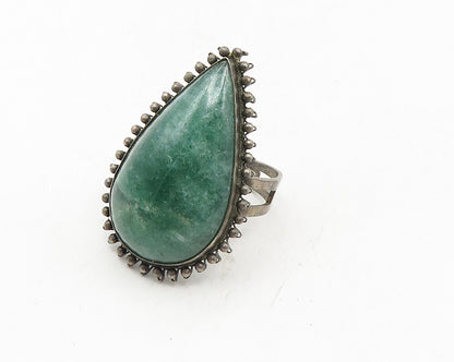 925 Sterling Silver  Vintage Antique Pear Shape Jade Cocktail Ring Sz 9 RG9849