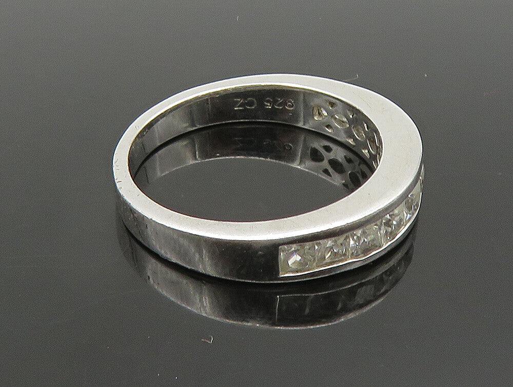 925 Sterling Silver Vintage Sparkly Topaz Half Eternity Band Ring Sz 7 RG24439