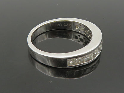 925 Sterling Silver Vintage Sparkly Topaz Half Eternity Band Ring Sz 7 RG24439