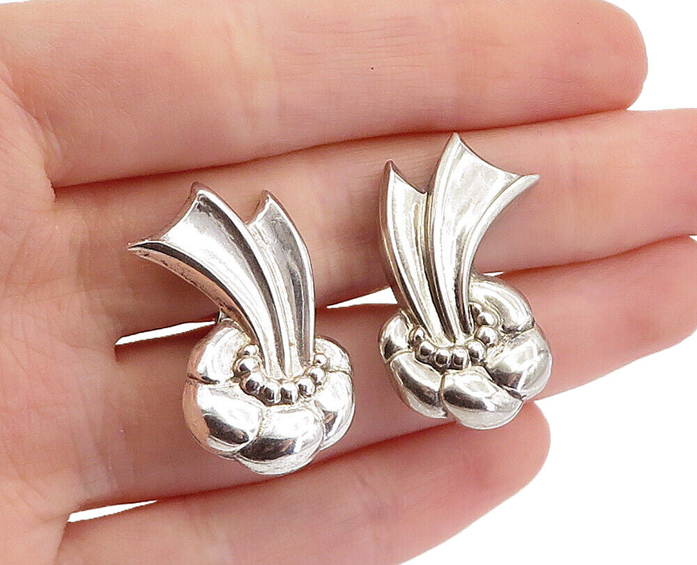 925 Sterling Silver  Vintage Shiny Non Pierce Screw Back Earrings  EG2415