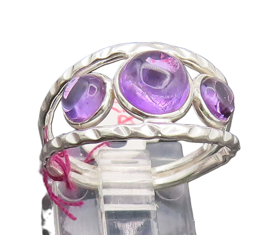 925 Sterling Silver  Vintage Cabochon Amethyst Split Band Ring Sz 9  RG27029