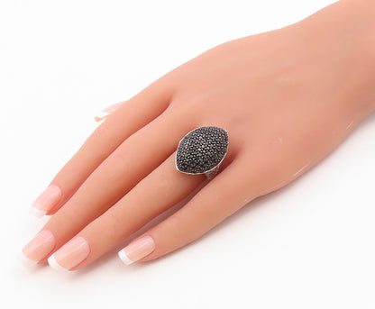 925 Sterling Silver Vintage Ring Black Spinel Marquise Dome Band  Sz 7  RG36611