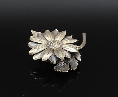 JANNA MEXICO 925 Silver  Vintage 3D Textured Sunflower Brooch Pin  BP9863