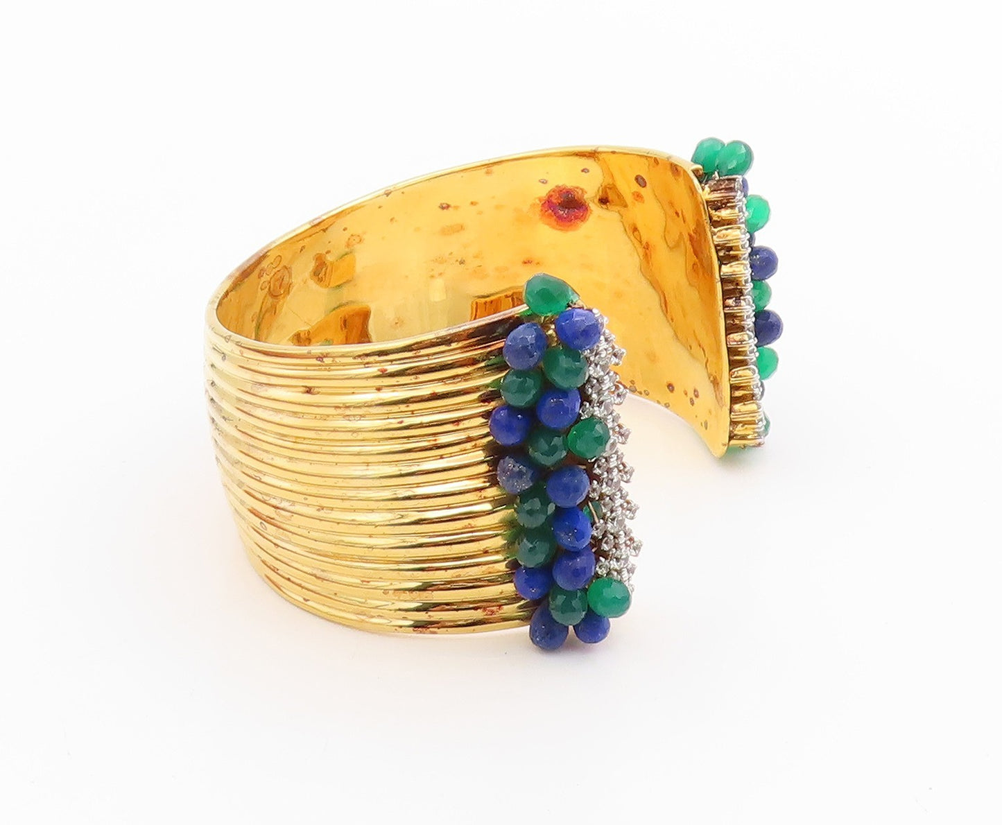 925 Sterling Silver Vintage Bracelet Gold Plated Sapphire Emerald Topaz  BT11344