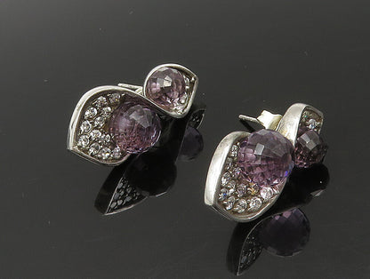 925 Sterling Silver  Vintage Faceted Amethyst & Topaz Twist Earrings  EG11633