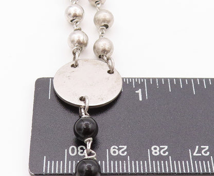 925 Sterling Silver Vintage Necklace Onyx & Linked Beads Dancing Figure  NE4565