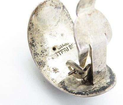 SIAM 925 Sterling Silver  Vintage Niello Dancer Non Pierce Earrings  EG2581