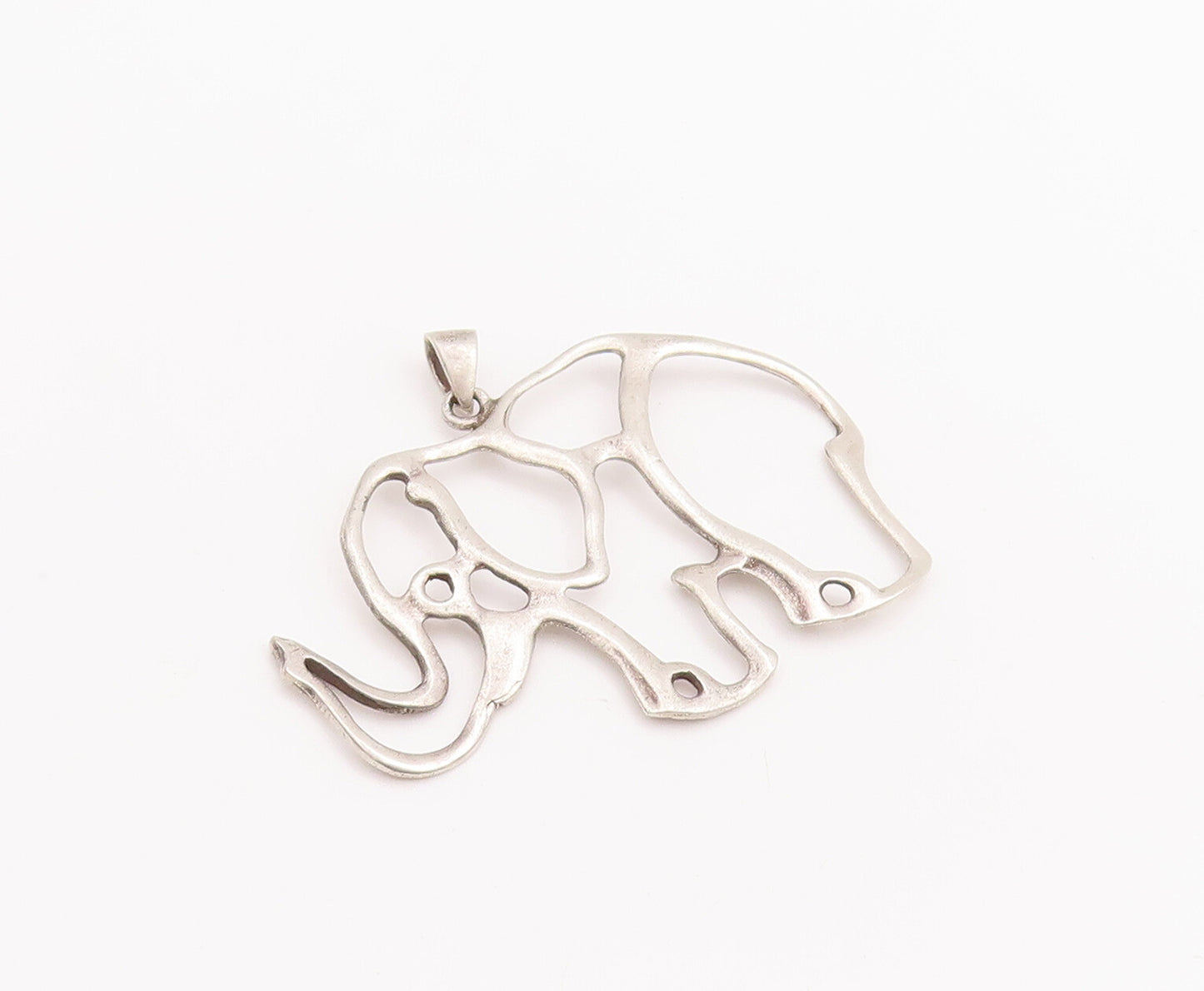 925 Sterling Silver Vintage Pendant Stencil Cutout Happy Elephant  PT23234