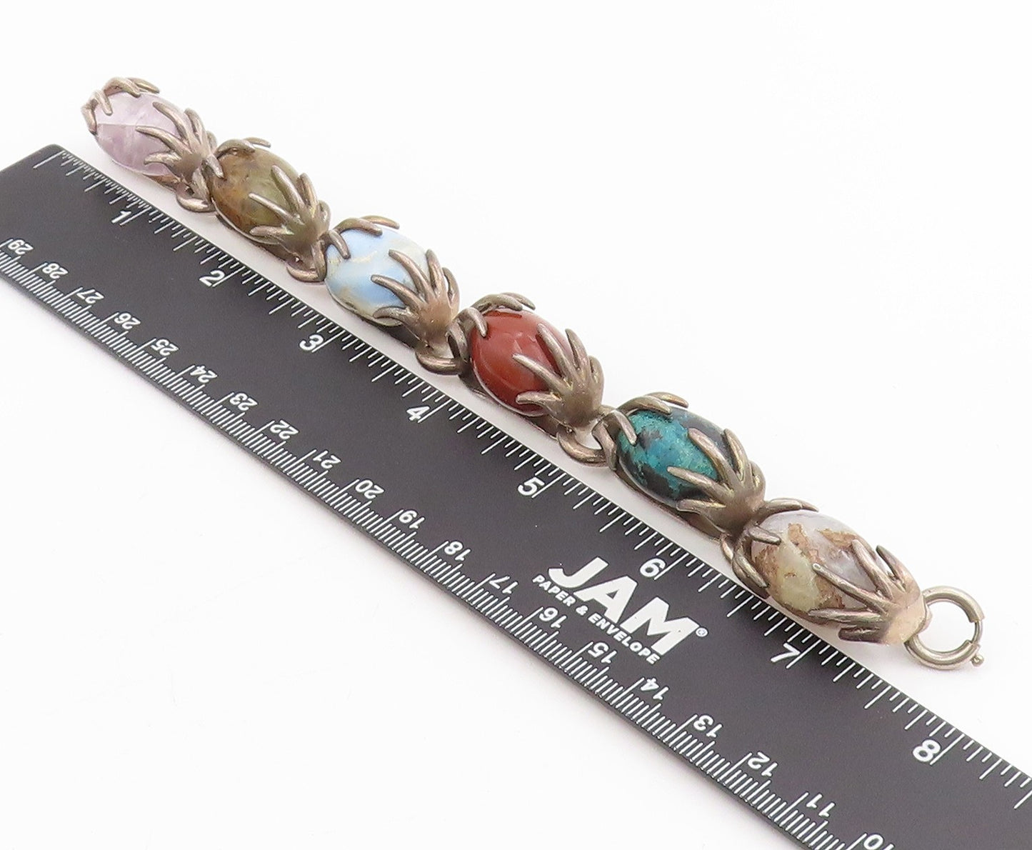 925 Sterling Silver Vintage Bracelet LOS CASTILLO Multi Gemstone Chain  BT11519