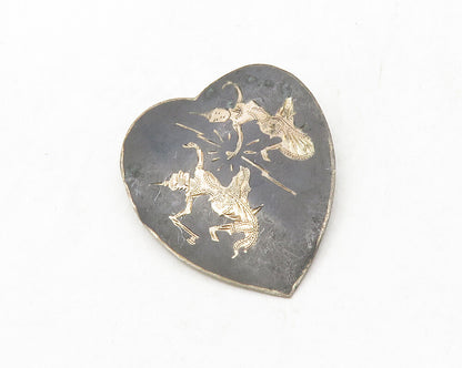 SIAM 925 Sterling Silver  Vintage Enamel Dancer Love Heart Brooch Pin  BP4875