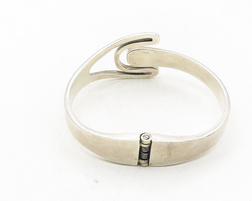 MEXICO 925 Silver  Vintage Cabochon Black Onyx Hinge Bangle Bracelet  BT4181