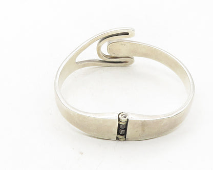 MEXICO 925 Silver  Vintage Cabochon Black Onyx Hinge Bangle Bracelet  BT4181