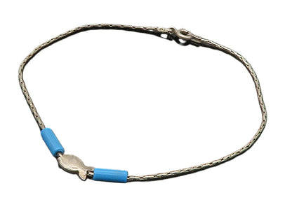 925 Sterling Silver  Vintage Turquoise Barrel Bead Fish Chain Bracelet  BT6567
