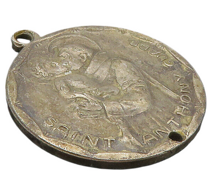 925 Sterling Silver  Vintage Antique Saint Christopher Prayer Pendant  PT7393