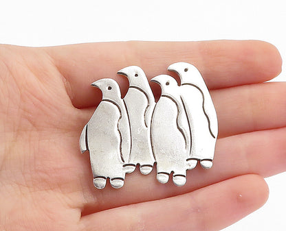 MEXICO 925 Sterling Silver  Vintage Shiny Huddle Of Penguins Brooch Pin BP2627