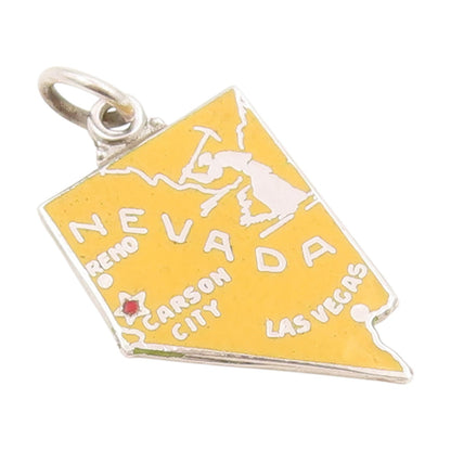 925 Sterling Silver Vintage Pendant Enameled Nevada State Map Charm  PT25388