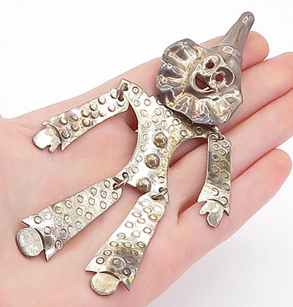 MEXICO 925 Sterling Silver Vintage Dancing Clown Brooch Pin (MOVES) BP2034