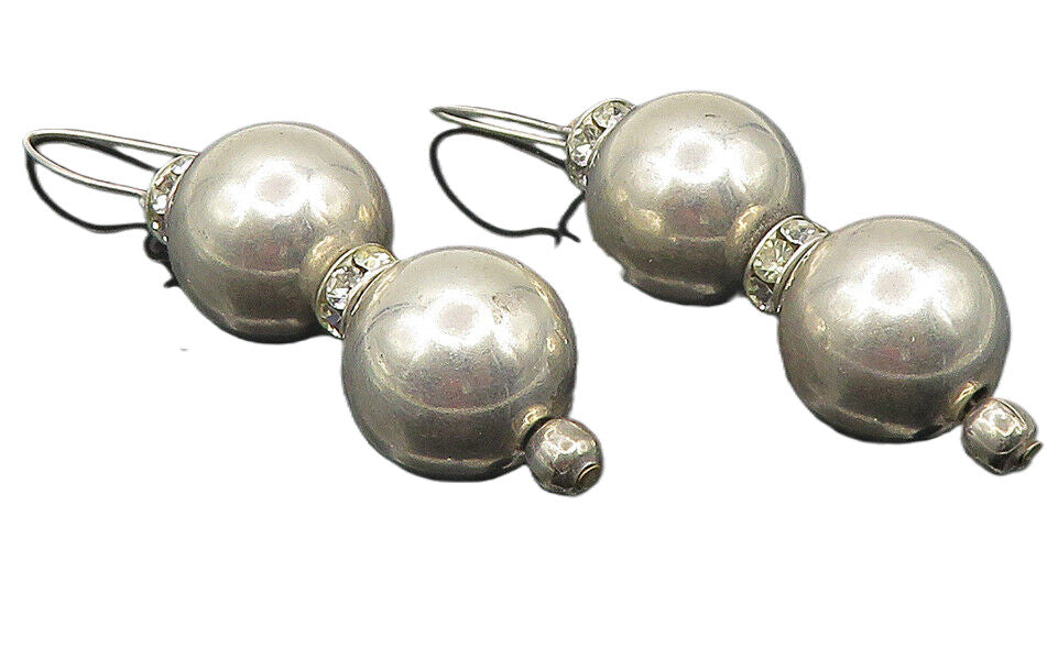 925 Sterling Silver  Vintage Cubic Zirconia Hollow Spheres Earrings  EG6246