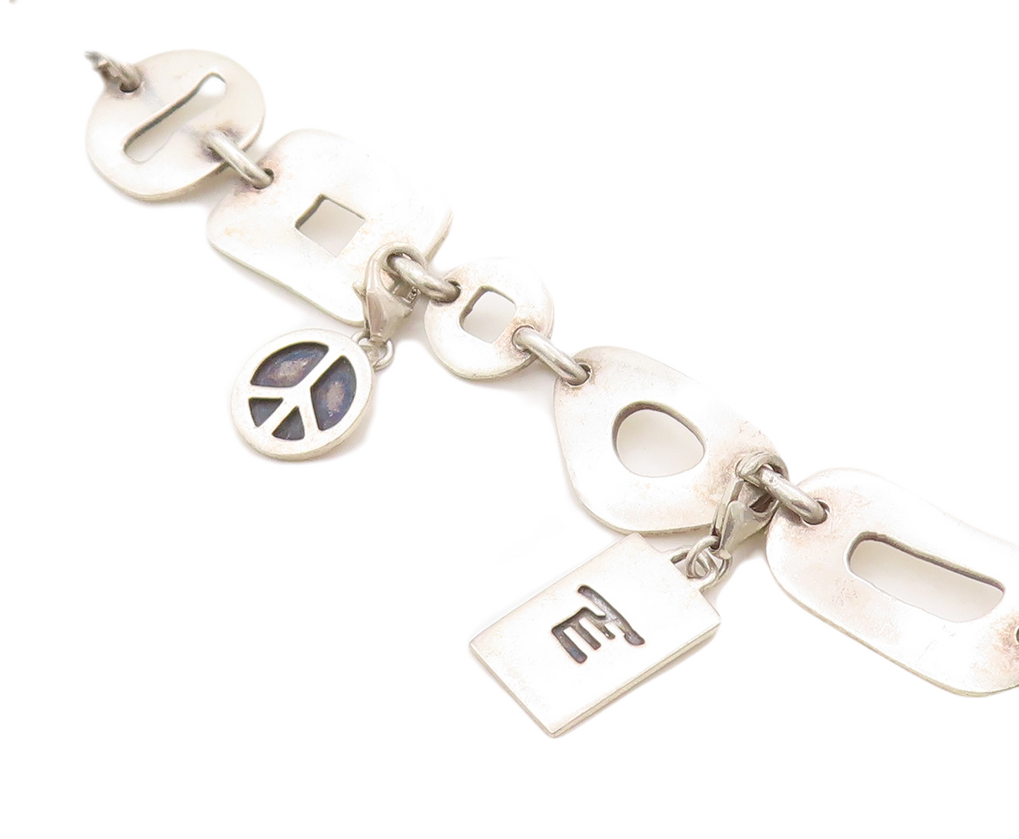 925 Sterling Silver Vintage Bracelet Minimalist Carved Dangling Charms  BT10930