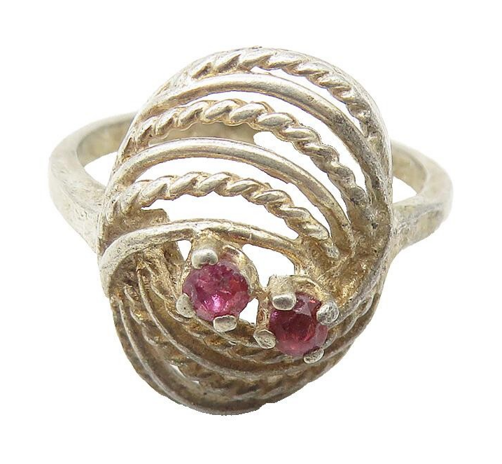 925 Sterling Silver  Vintage Petite Pink Topaz Twist Band Ring Sz 6  RG12037