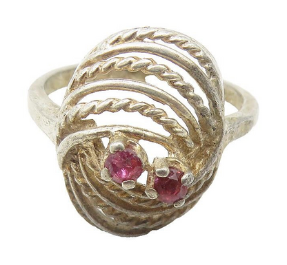 925 Sterling Silver  Vintage Petite Pink Topaz Twist Band Ring Sz 6  RG12037