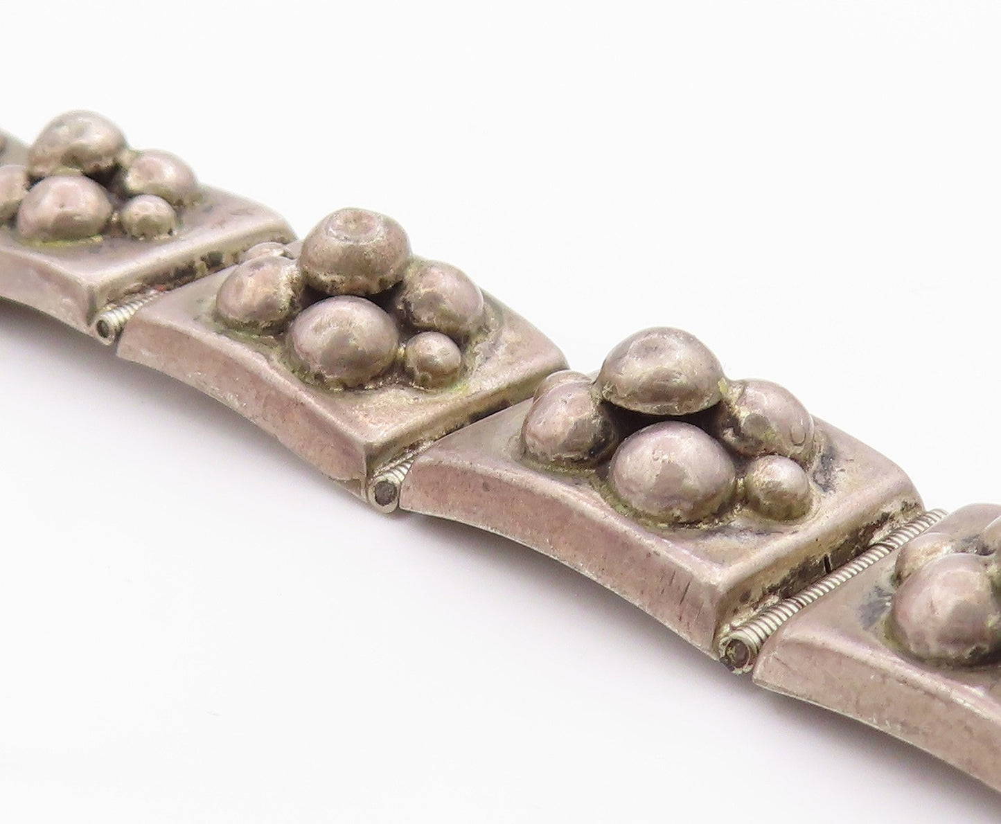 925 Sterling Silver Vintage Bracelet Antique Dark Tone Flowers Carved  BT11354